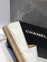 Chanel Embroidered Espadrille Leather Cap Toe Flats White - Image 3