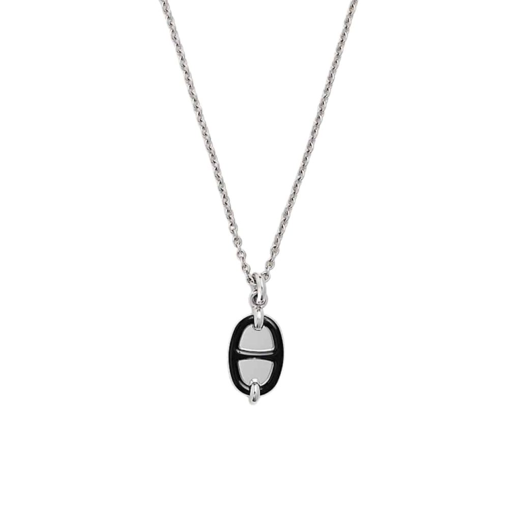 Hermes Mini Maillon Pendant Small Model Necklace Silver Tone With Black H100053fp03 - Image 2