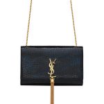 Saint Laurent Kate Medium With Tassel In Shiny Crocodile Embossed Leather Black 22Cm 354119Aaay14083