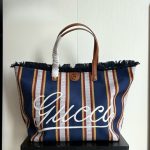 Gucci Embroidered Large Canvas Tote Bag In Dark Blue And Multicolor 37cm 818779 Faef8 8796 - Image 3