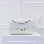 Chanel Classic Double Flap Bag White Silver Hardware 25cm - Image 3