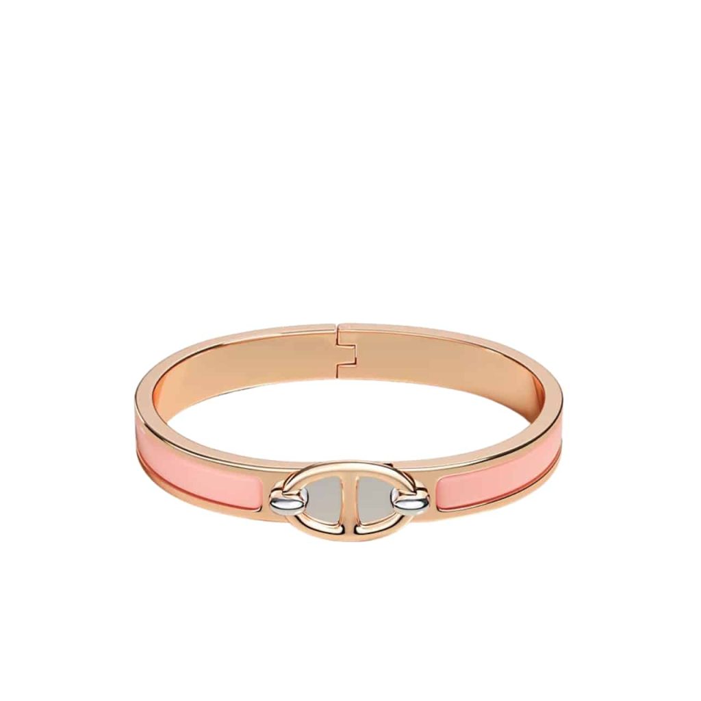 Hermes Mini Clic Anchor Chain Bracelet Rose Gold Tone With Light Pink H209000fo1zpm - Image 2