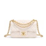 Chanel Mini Flap Bag Shiny Imitation Pearls And Gold Tone Metal White 17Cm AS4384 B15773 U2361