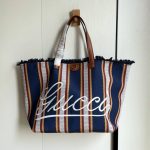 Gucci Embroidered Large Canvas Tote Bag In Dark Blue And Multicolor 37cm 818779 Faef8 8796 - Image 7