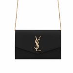 Saint Laurent Uptown Chain Wallet In Grain De Poudre Embossed Black 19Cm 6077881Gf0J1000