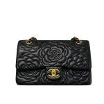 Chanel Flap Bag With Camellia Flower Chain Black 26Cm