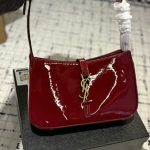Saint Laurent Le 5 A 7 Patent Hobo Bag In Shiny Leather Wine Red 25Cm - Image 3