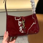 Saint Laurent Le 5 A 7 Patent Hobo Bag In Shiny Leather Wine Red 25Cm - Image 4