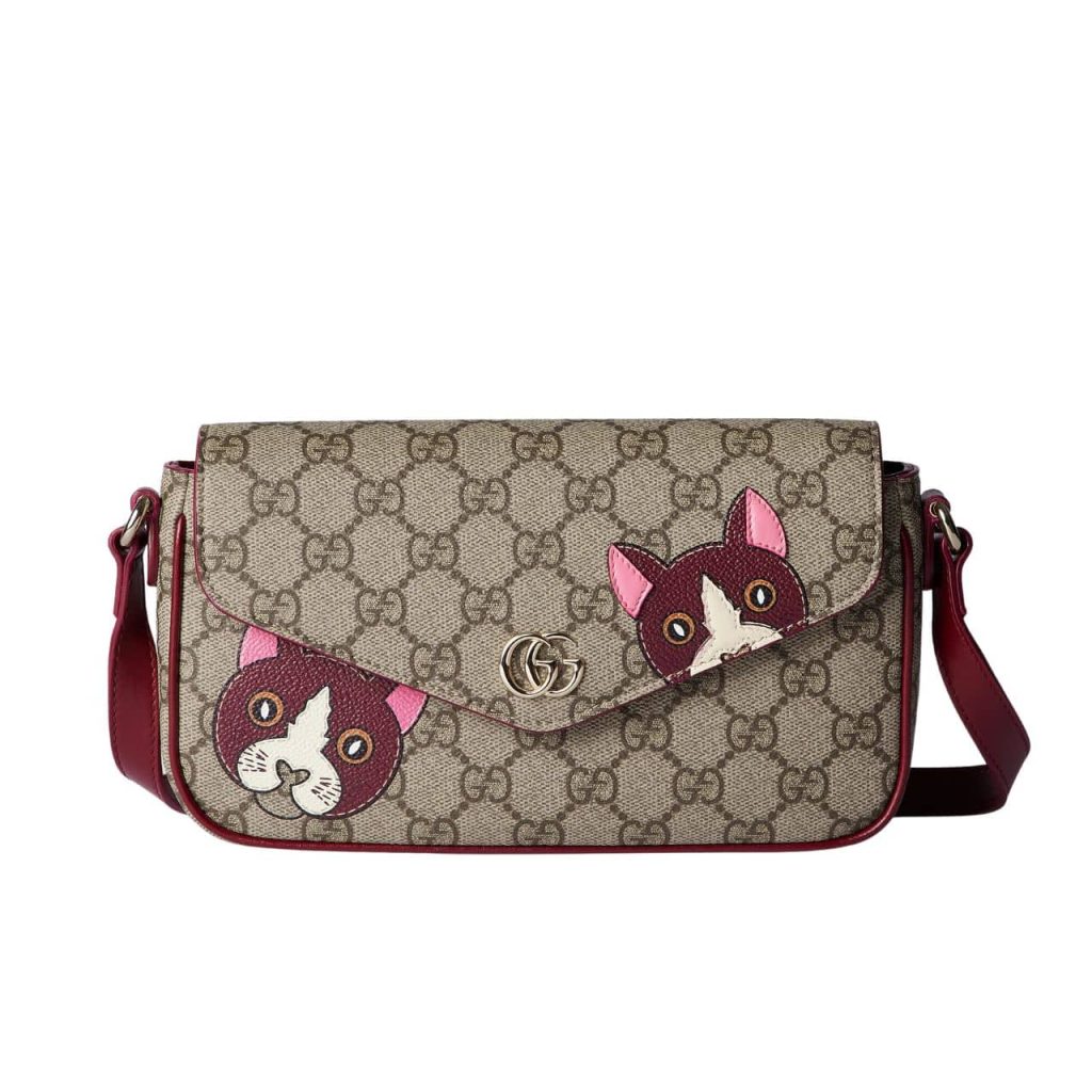 Gucci Gg Mini Shoulder Bag With Cat Detail Beige And Dark Brown 22Cm - Image 2