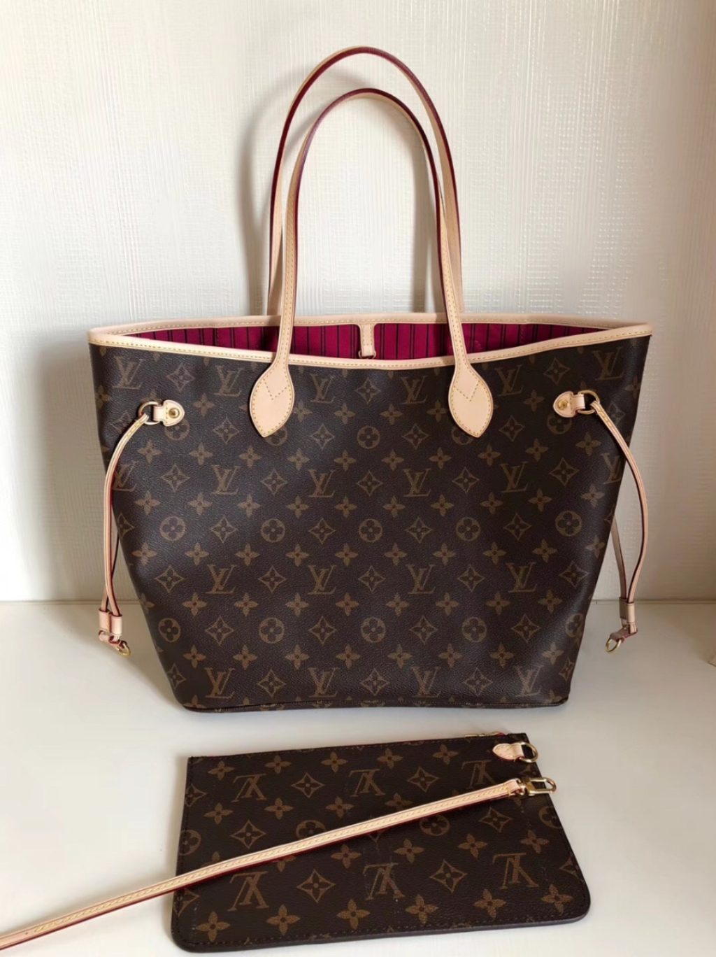 Louis Vuitton Neverfull MM Monogram Canvas Tote Bag Pivoine Pink 31cm M41178 - Image 7