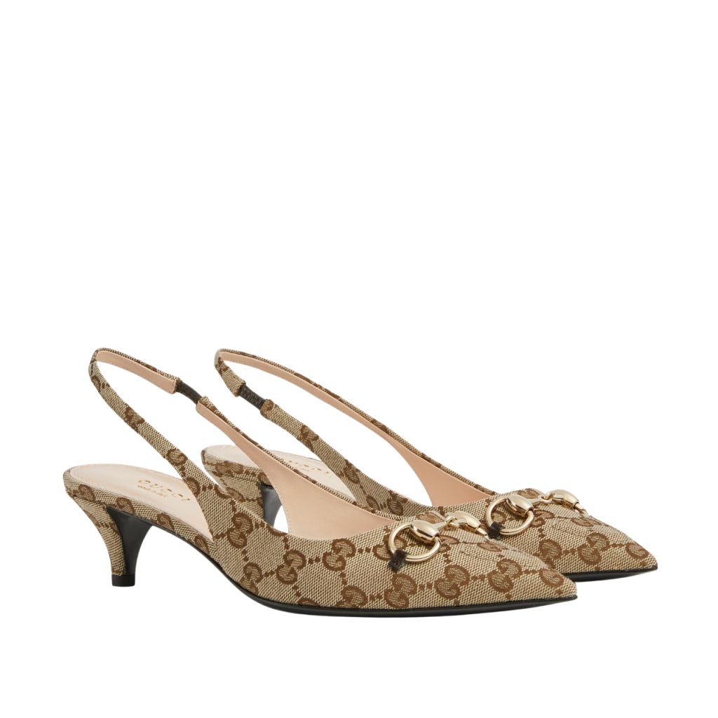 Gucci Women'S Slingback Pump With Horsebit Gg Canvas Beige And Ebony 782627 2Hk80 9763 - Image 2