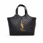 Saint Laurent Icare Shopping Bag In Quilted Gold Hardware Black 40Cm