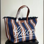 Gucci Embroidered Large Canvas Tote Bag In Dark Blue And Multicolor 37cm 818779 Faef8 8796 - Image 5