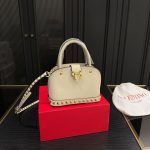 Valentino Garavani Rockstud Handbag In Grainy Leather White 21Cm - Image 3