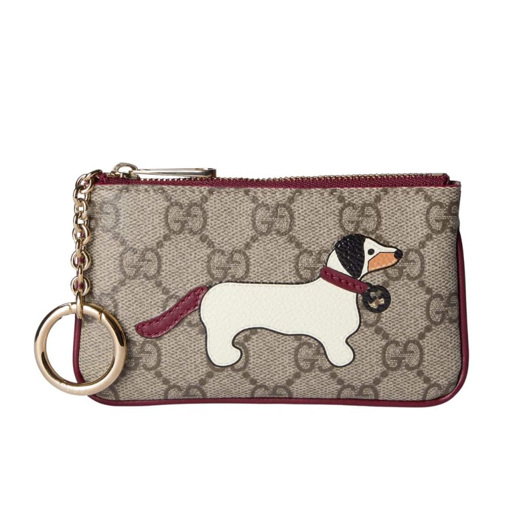 Gucci Key Case With Gg And Dog Detail Beige And Dark Brown 12cm - Image 2