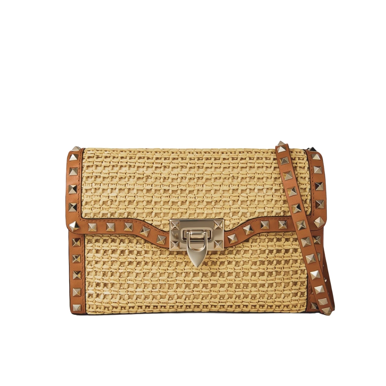 207.jpg Valentino Garavani Rockstud Small Raffia Shoulder Bag Natural 22Cm - Image 1