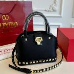 Valentino Garavani Rockstud Handbag In Grainy Leather Black 21Cm - Image 4