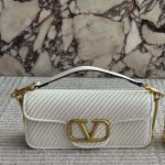 Valentino Garavani Locò Shoulder Bag In Pleated Nappa White 26Cm - Image 3
