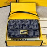Fendi Baguette Ff Chenille Bag Dark Blue 27Cm - Image 3