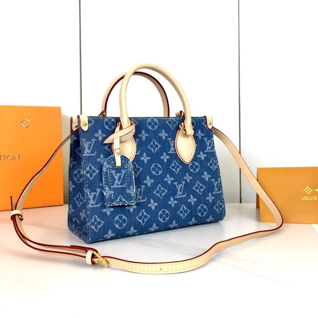 Louis Vuitton Onthego Lv Monogram Denim Tote Bag Light Blue 25Cm - Image 4