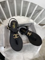Chanel Gold CC Logo Thong Sandals Black - Image 4