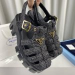 Prada Monolith Crochet Cage Sandals Black 1X138N 3L8W F0002 F 055 - Image 6