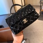Chanel Classic Mini Bag In Shiny Leather With Handle Black 20Cm - Image 6