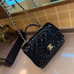 Chanel Classic Mini Bag In Shiny Leather With Handle Black 20Cm - Image 8