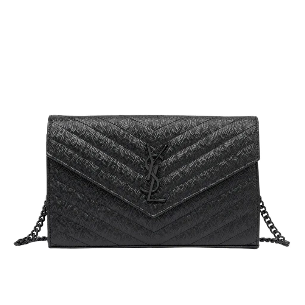 Saint Laurent Cassandre Matelassé Chain Wallet In Grain De Poudre Embossed Black Noir 22Cm 377828Bow081000 - Image 2