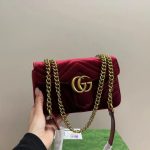 Gucci Gg Marmont Shoulder Bag Velvet Leather Red 20Cm 443497K4D2T 6433 - Image 3