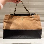 Chanel Shopping Bag Suede Leather Gold Tone Mental Beige And Black 36cm AS5657 B20827 U1536 - Image 3