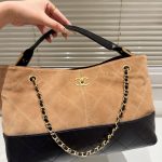 Chanel Shopping Bag Suede Leather Gold Tone Mental Beige And Black 36cm AS5657 B20827 U1536 - Image 4