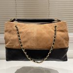 Chanel Shopping Bag Suede Leather Gold Tone Mental Beige And Black 36cm AS5657 B20827 U1536 - Image 5