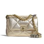 Chanel 19 Handbag Metallic Gold And Silver Tone 26Cm As1160 B05457 Nc293