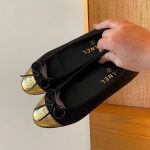 Chanel Leather Cap Toe Ballet Flats Black Gold - Image 4