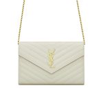 Saint Laurent Classic Cassandre Chain Wallet In Grain De Poudre Leather White 24Cm 377828BOW019207