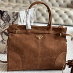Prada Large Suede Handbag Cocoa Brown 38Cm - Image 3