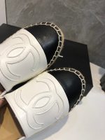 Chanel Embroidered Espadrille Leather Black Cap Toe Flats White CC - Image 7