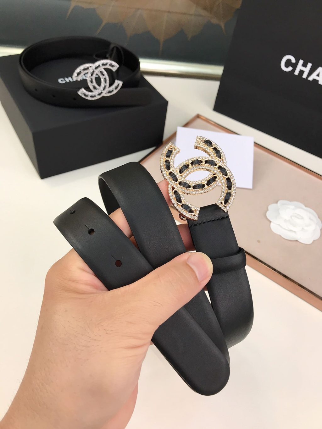 Chanel Glass Pearls Crystal Gold Black Belt 28Mm - Image 6