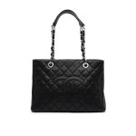 Chanel Grand Shopping Tote Bag Black Caviar Silver Tone Chain 34Cm