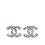 Chanel Cc Crystal Stud Earrings Metal Silver