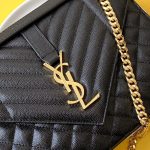 Saint Laurent Envelope Medium In Quilted Grain De Poudre Embossed Leather Black Gold 24Cm 600185Bow911000 - Image 9