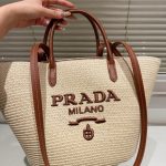 Prada Large Raffia And Leather Shopping Bag 25Cm 1Bg470 2Cxq F0A5T V Goo - Image 3