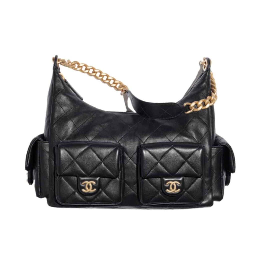 Chanel Maxi Hobo Bag Gold Tone Metal Black 25cm - Image 2