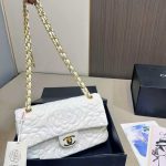 Chanel Flap Bag With Camellia Flower Chain White 26Cm - Image 3
