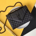 Saint Laurent Envelope Medium In Quilted Grain De Poudre Embossed Leather Black Noir 24cm 600185BOW981000 - Image 3