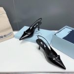 Prada Brushed Leather Slingback Pumps Black 1I901M 055 F0002 F 075 - Image 4