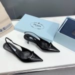 Prada Brushed Leather Slingback Pumps Black 1I901M 055 F0002 F 075 - Image 7