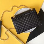 Saint Laurent Envelope Medium In Quilted Grain De Poudre Embossed Leather Black Gold 24Cm 600185Bow911000 - Image 4