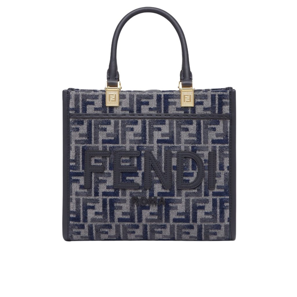 Fendi Sunshine Small Ff Chenille Shopper Dark Blue 26Cm 8Bh394Asu0F1Pqk - Image 2